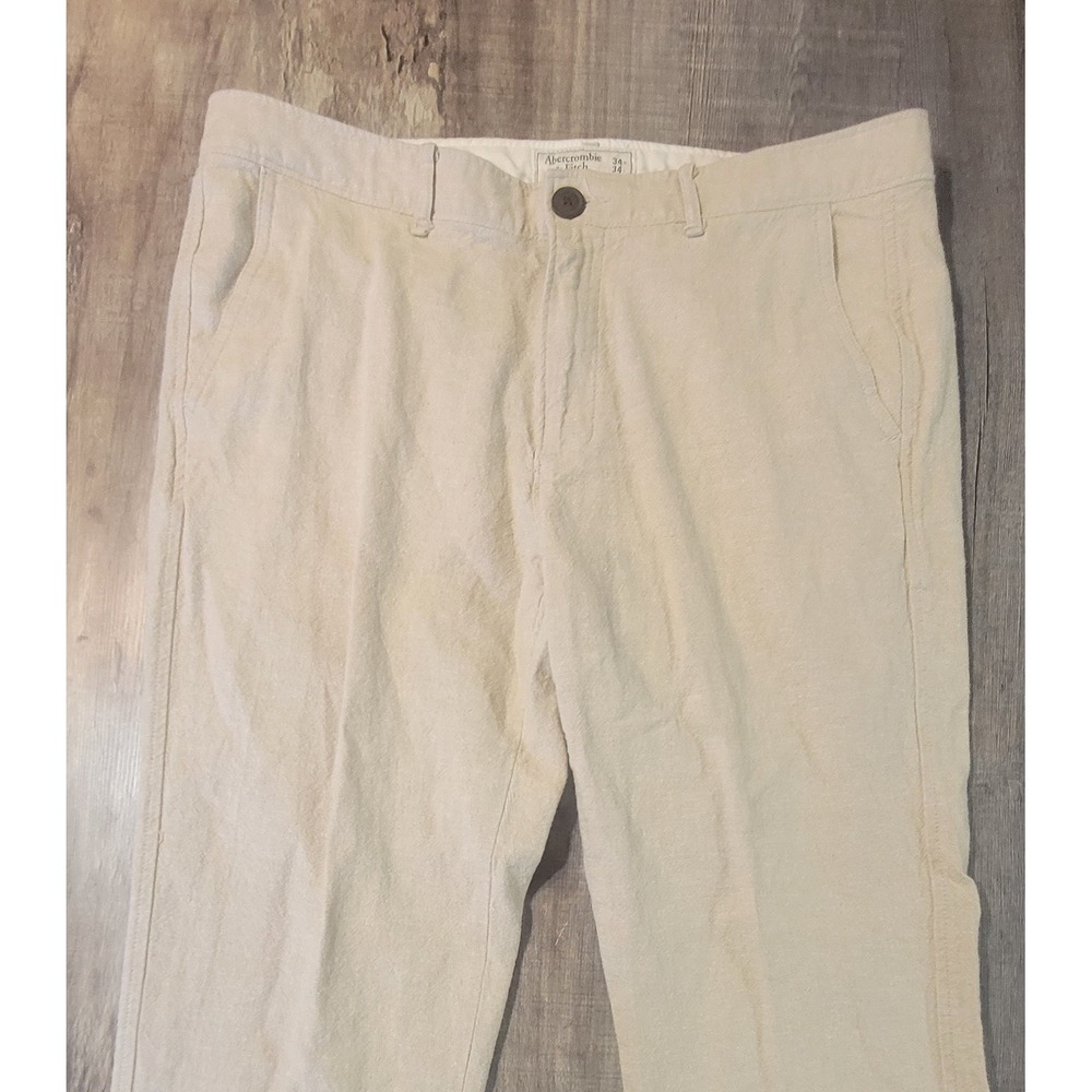Abercrombie & Fitch Mens Linen Blend Straight Leg Pants Beige 34x34 Khaki